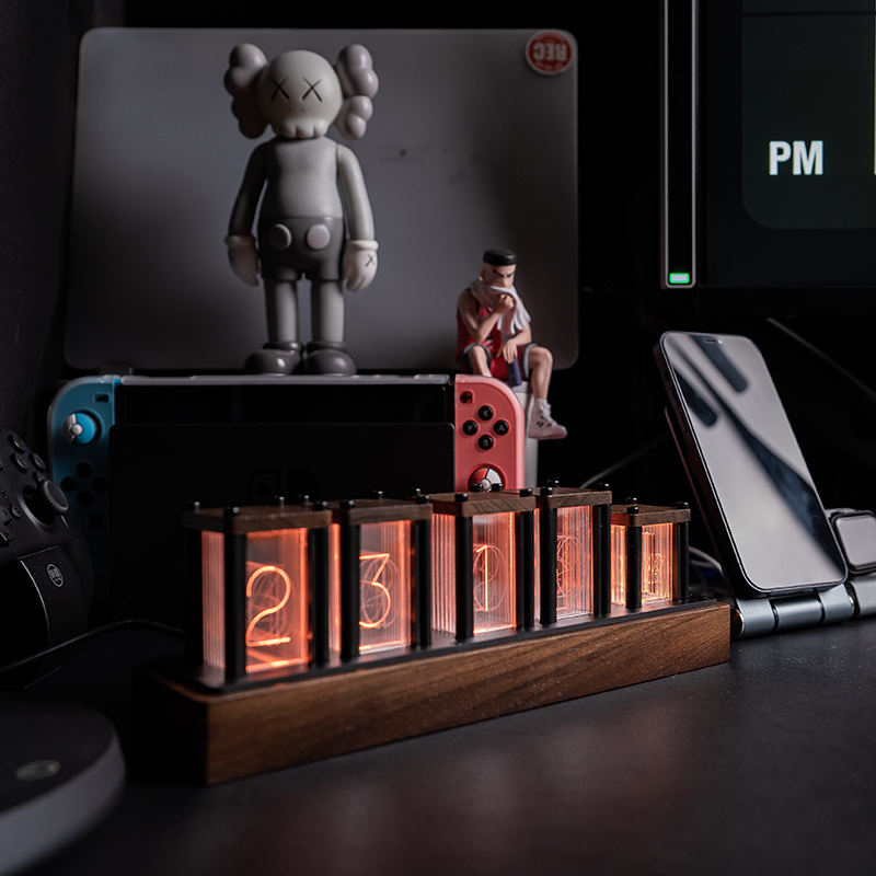Walnut Nixie-Tube Style RGB LED Clock | Retro Digital Timepiece