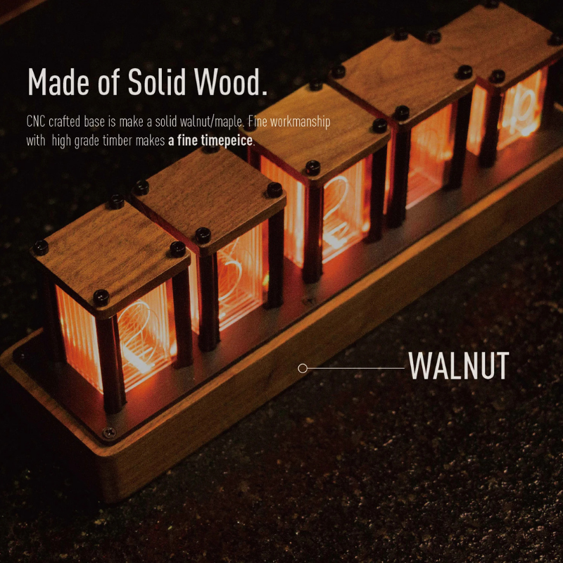 Walnut Nixie-Tube Style RGB LED Clock | Retro Digital Timepiece