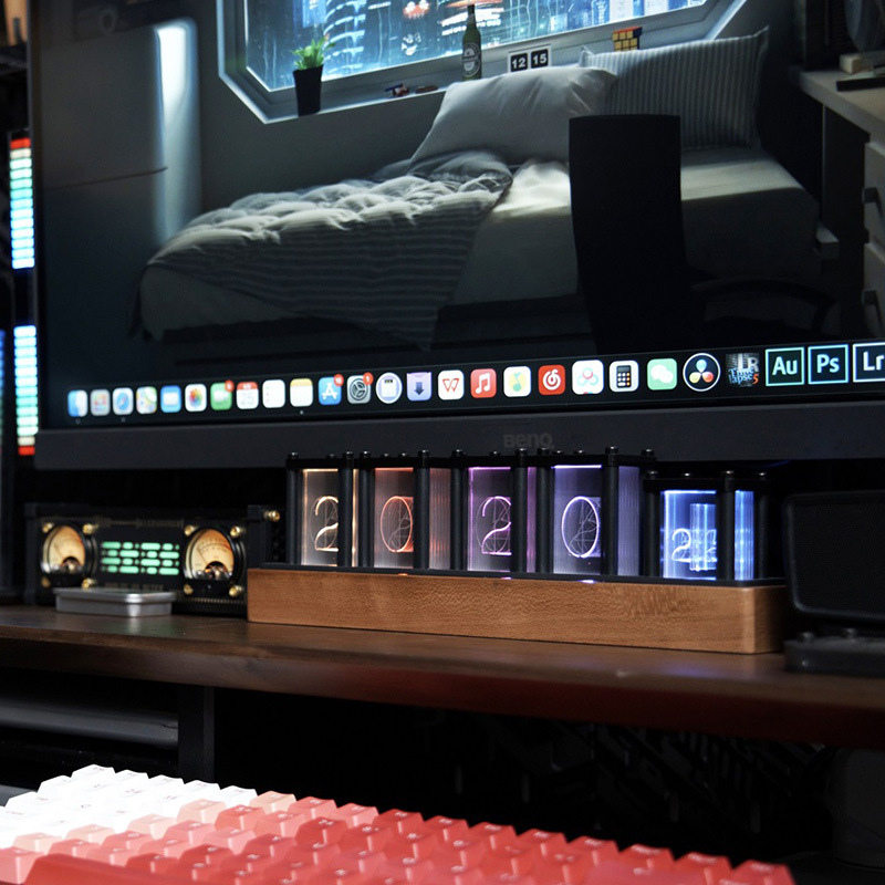 Walnut Nixie-Tube Style RGB LED Clock | Retro Digital Timepiece