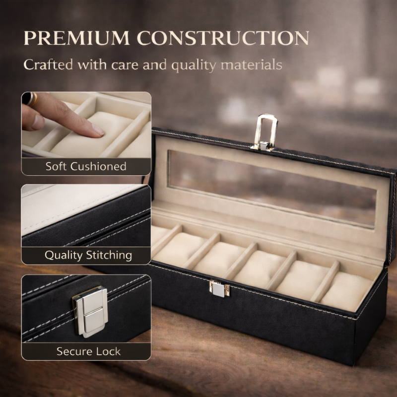 TIMEVAULT™ | Premium 6-Slot Watch Storage Case