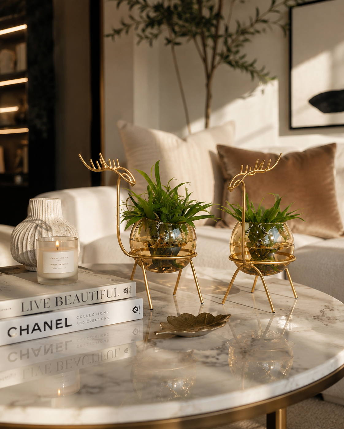 Golden Deer Vase (Set of 2)