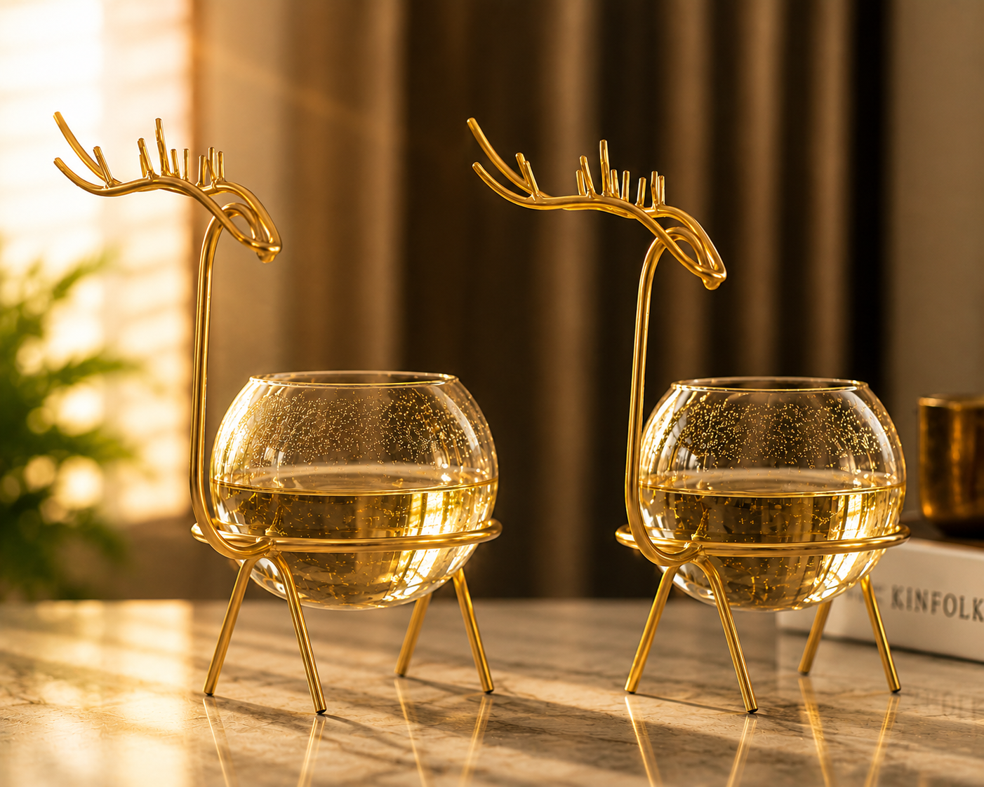Golden Deer Vase (Set of 2)