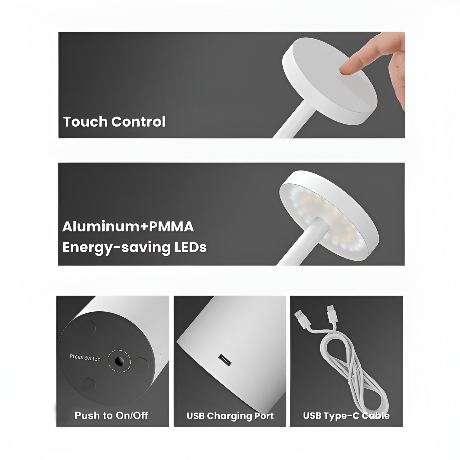 LUMITOP™ Aura Touch LED Table Lamp – Minimal Rechargeable, Dimmable & Cordless LED Light